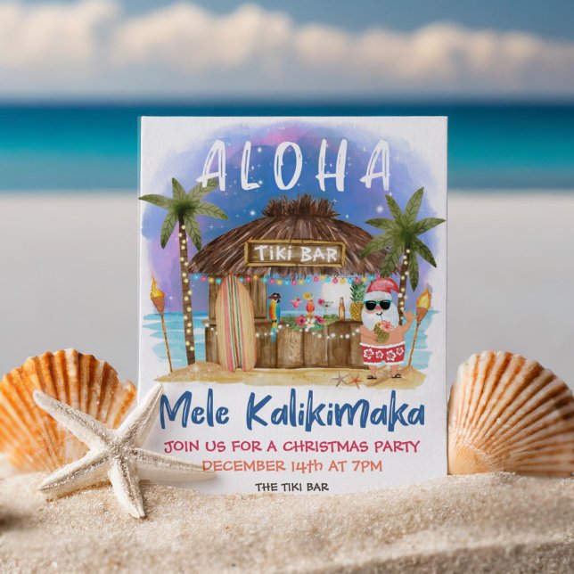 Invitation Tiki Beach Bar Tropical Père Noël Christmas Party (Créateur téléchargé)