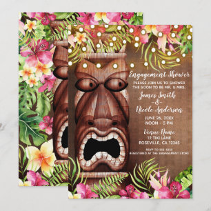 Invitation Tiki en bois Hawaïen Fête d'été de fiançailles