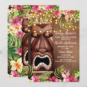 Invitation Tiki Hawaïen en Bois Fête d'été pour Bébé