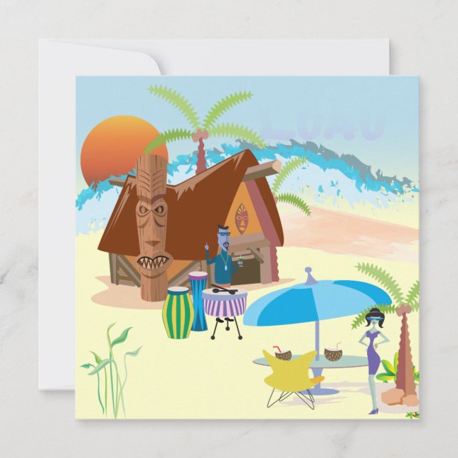 Invitation Tiki/Luau à la plage (Devant)