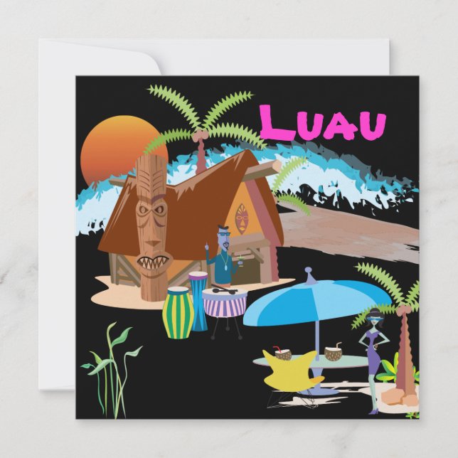 Invitation Tiki/Luau au coucher du soleil (Devant)