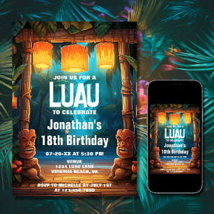 Invitation Tiki Luau Hawaiian Tropical Island Beach Anniversa