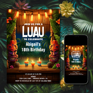 Invitation Tiki Luau Hawaiian Tropical Island Beach Anniversa