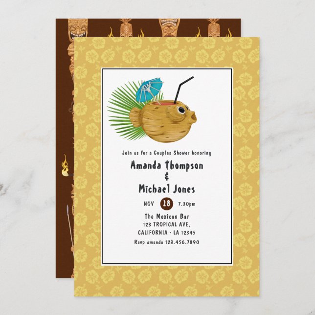 Invitation Tiki Time Luau Summer Beach Couples Douche (Devant / Derrière)