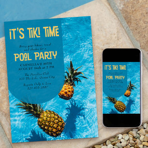Invitation Tiki Time Pool Party 30e ou tout âge Anniversaire