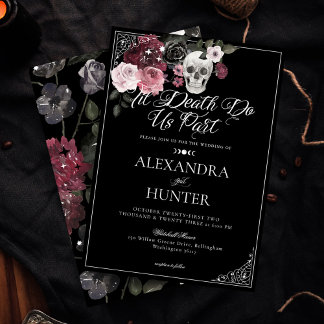Invitation Til Death Aquarelle Crâne Rose Mariage gothique