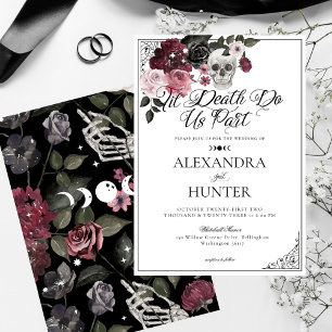Invitation Til Death Aquarelle Crâne Rose Mariage gothique