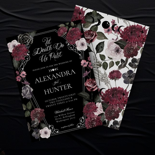 Invitation Til Death Aquarelle Mariage floral gothique (Til Death Watercolor Gothic Floral Wedding Invitation)