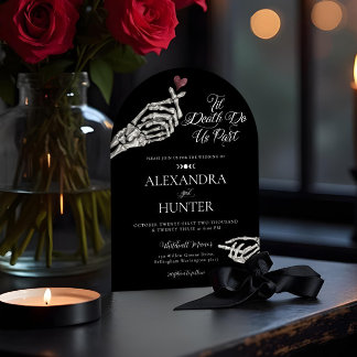 Invitation Til Death Aquarelle Squelette Mains Mariage gothiq