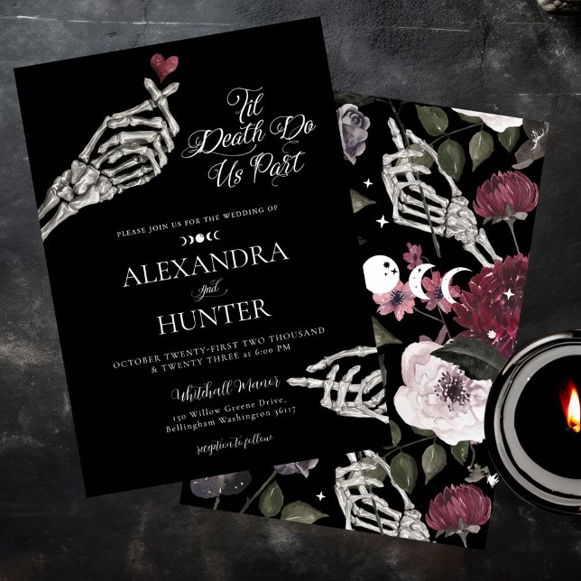 Invitation Til Death Aquarelle Squelette Mains Mariage gothiq (Til Death Watercolor Skeleton Hands Gothic Wedding Invitation)