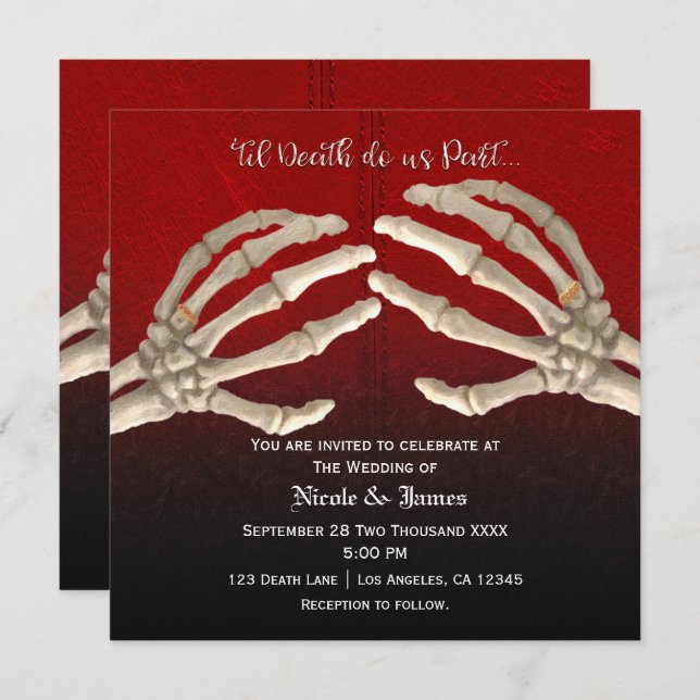 Invitation Til Death Blood Red Skeleton Gold Mariage Mariage (Devant / Derrière)