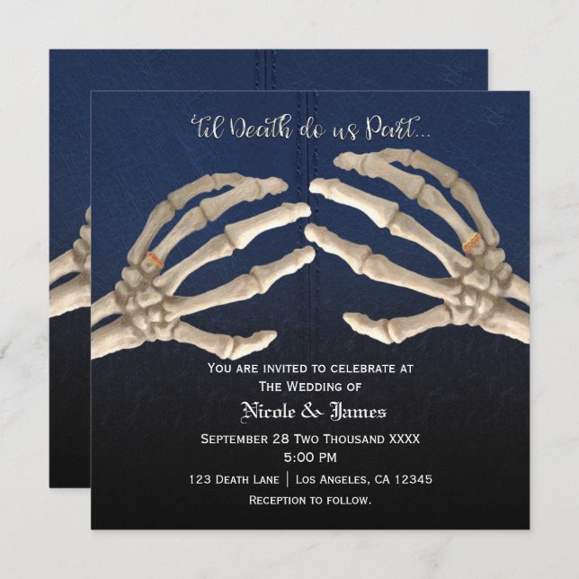 Invitation Til Death Do Blue Skeleton Gold Mariage Mariage (Devant / Derrière)