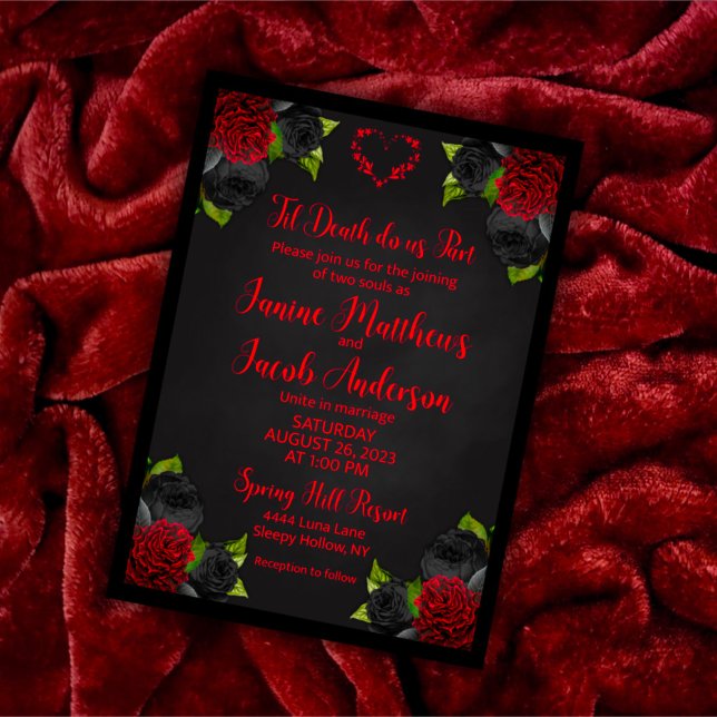 Invitation Til Death Do Us Part Gothique Noir avec Roses Roug (Créateur téléchargé)