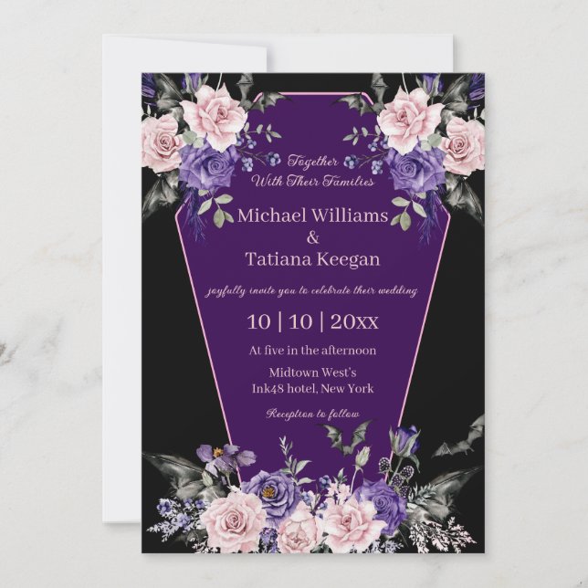 Invitation Til Death Do Us Part, mariage d'halloween fleuri (Devant)
