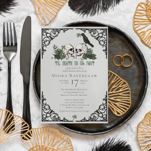 Invitation Til Death Do Us Part Mr and Mrs Skulls Green Roses