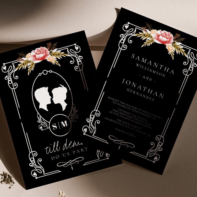 Invitation Til Death Gothique Black Floral Mariage (Créateur téléchargé)
