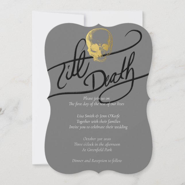 Invitation Till Death Gold Mariage de crâne moderne (Devant)