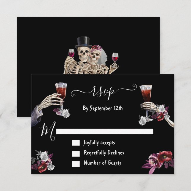 Invitation Till Death Goth Skeleton fiches de réponse RSVP (Devant / Derrière)