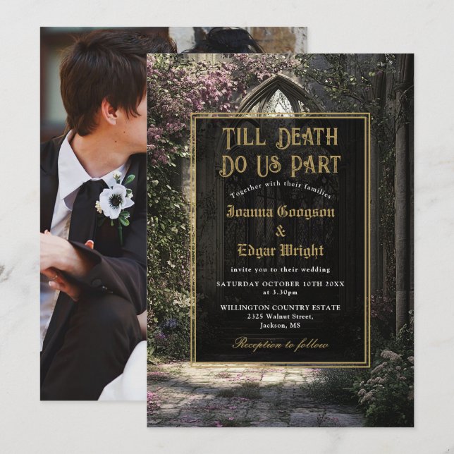 Invitation Till Death Gothic Floral Garden Mariage photo (Devant / Derrière)