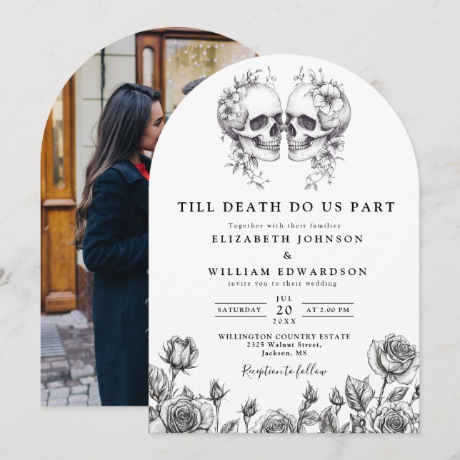 Invitation Till Death Gothic Skuls Photo Mariage Arch (Devant / Derrière)