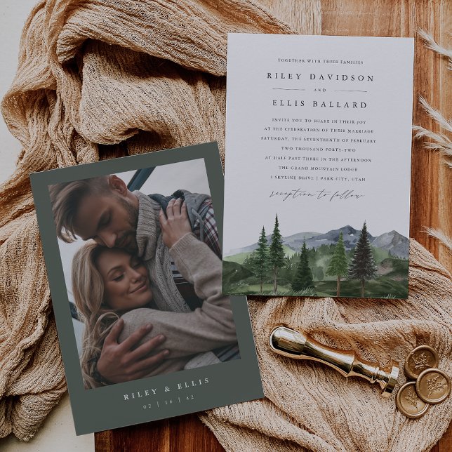 Invitation Timberline | Photo Back Forest & Mountain Wedding (Créateur téléchargé)