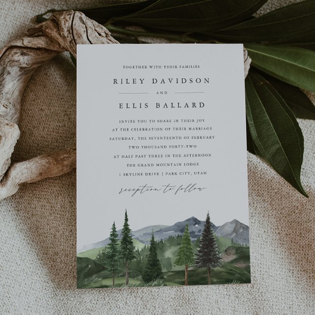 Invitation Timberline | Watercolor Forest & Mountain Wedding (Créateur téléchargé)