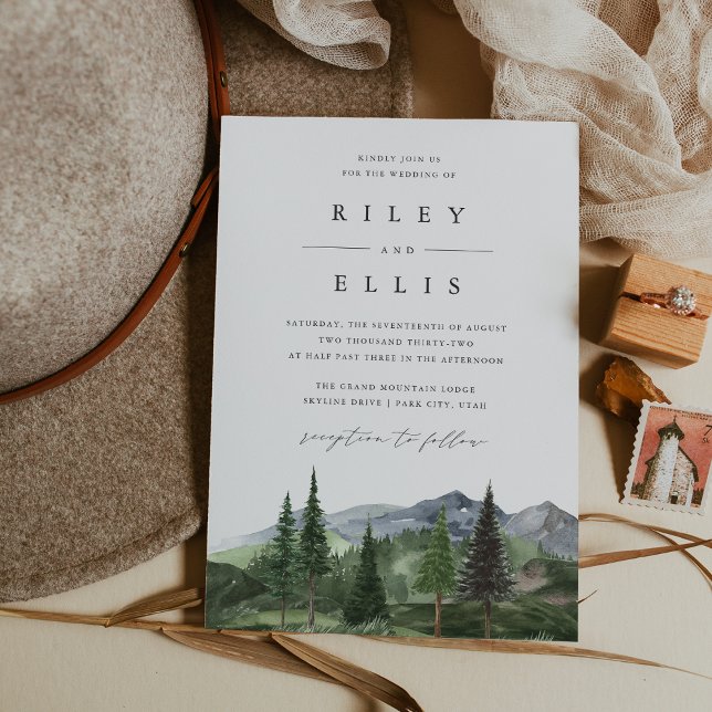 Invitation Timberline | Watercolor Forest Mountain Wedding (Créateur téléchargé)