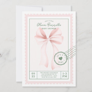 Invitation Timbre de postage à l'arc rose Coquette Mignon pou