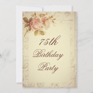 Invitation Timbre vintage Paris Fleurs chic 75e anniversaire
