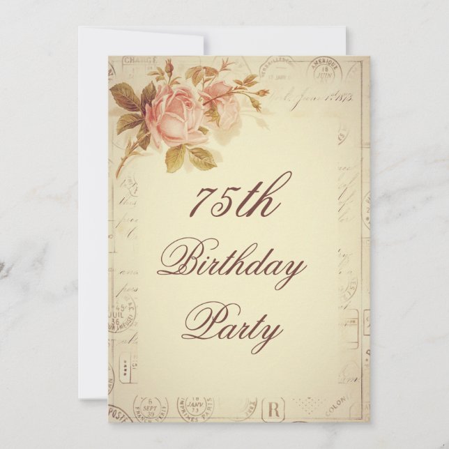Invitation Timbre vintage Paris Fleurs chic 75e anniversaire (Devant)