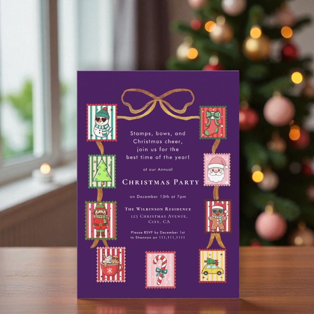 Invitation Timbres de Noël Coquette fête de fin d'année (Créateur téléchargé)