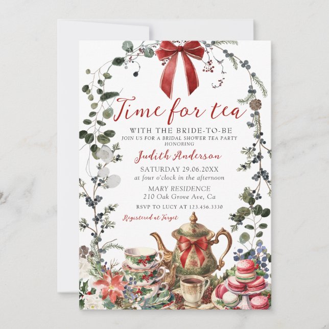 Invitation Time For Tea Bridal Shower Christmas Tea Party (Devant)