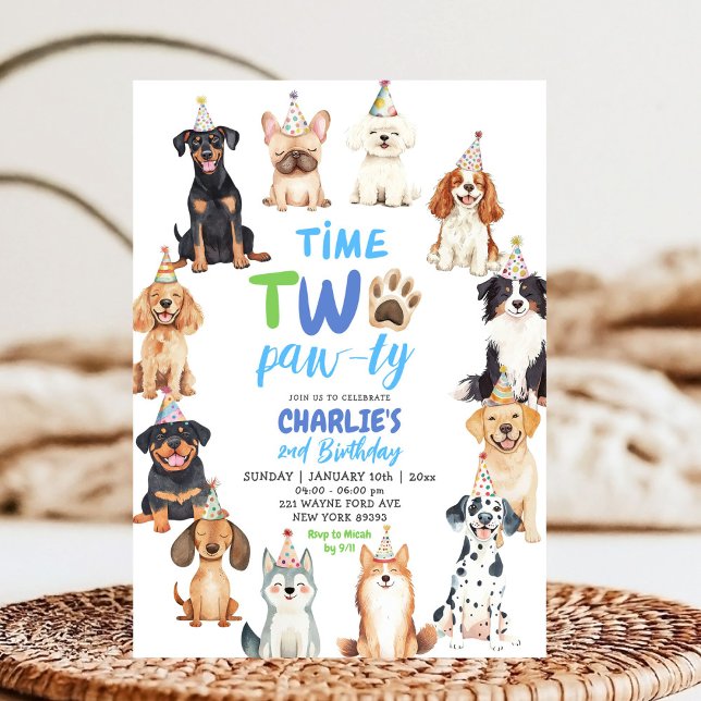 Invitation Time Two Pawty Dog Lovers Kids Second Birthday (Créateur téléchargé)