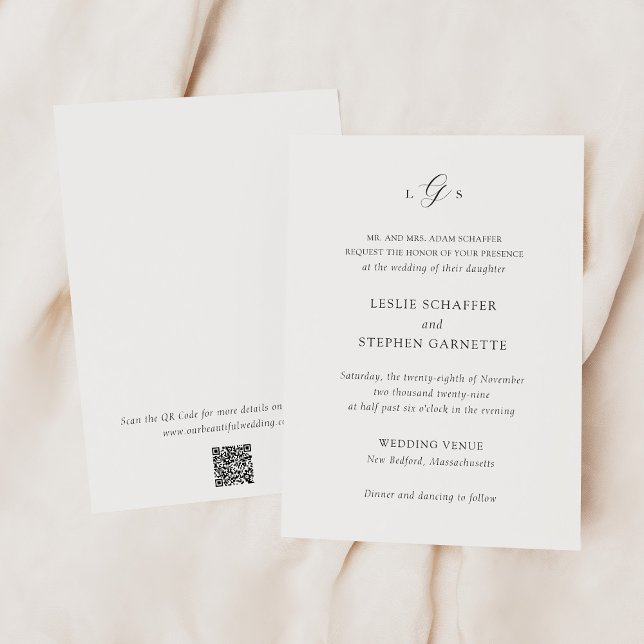 Invitation Timeless Black and White QR Code Elegant Wedding (Créateur téléchargé)