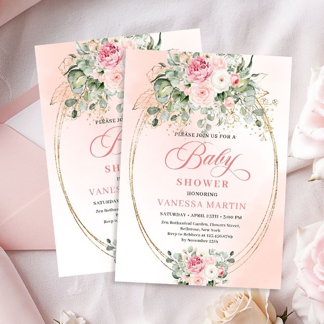 Invitation Timeless Blush Floral Gold Girl Baby Shower Invite (Timeless Blush Floral Gold Girl Baby Shower Invite)