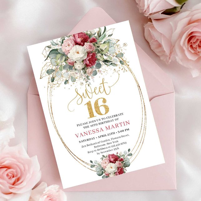 Invitation Timeless Blush White Greenery Sweet 16 Birthday  (Timeless Blush White Greenery Sweet 16 Birthday Invite)