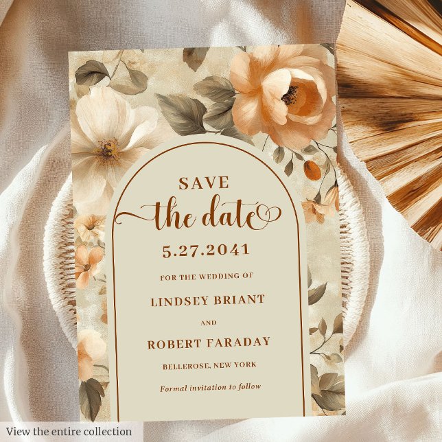 Invitation Timeless Boho Copper Beige Floral Save The Date (Timeless Boho Copper Beige Floral Save The Date)