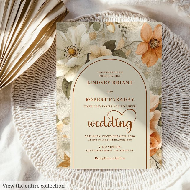 Invitation Timeless Boho Copper Ivory Sage Floral Wedding  (Timeless Boho Copper Ivory Sage Floral Wedding Invitation)
