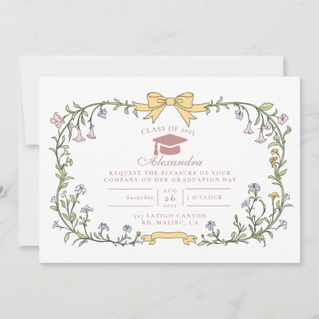 Invitation Timeless Floral Botanical Graduation (Devant)