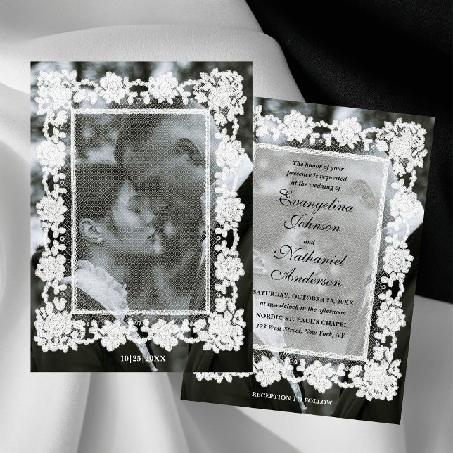 Invitation Timeless Lace Frame Photo Formal Wedding (Créateur téléchargé)