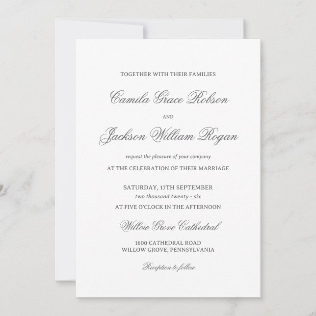 Invitation Timeless Old Money Black and White Wedding Invitat (Devant)