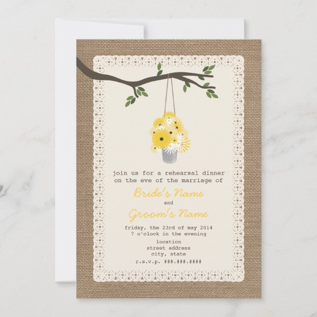 Invitation Tin De Répétition Fleur sauvage Inspiré Par Burlap (Devant)