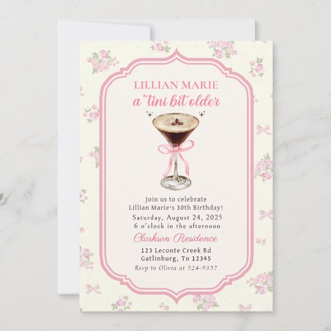 Invitation Tini Bit Ancien Espresso Martini Coquette Annivers (Devant)
