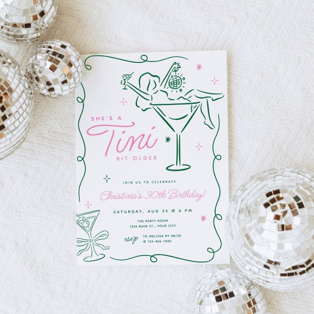 Invitation Tini Bit Anniversaire de Martini Whimsical (TIni Bit Older Birthday Invite)