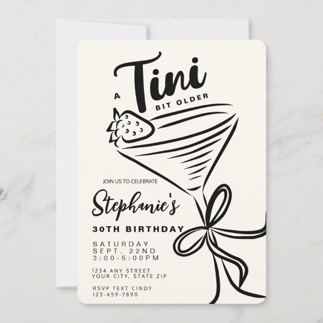 Invitation Tini Bit noir et blanc tendance Plus de 30e annive (Devant)