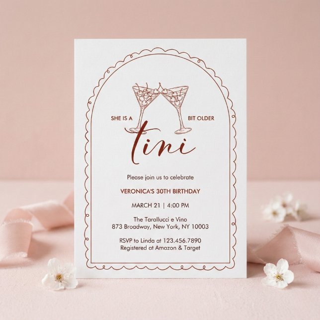 Invitation Tini Bit Older Cherry Martini Birthday Party (A Tini Bit Older Cherry Martini Arch • Terracotta Line Art birthday party)