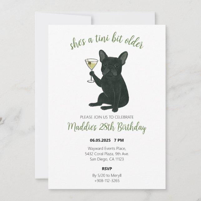 Invitation Tini Bit Older Frenchie Martini Anniversaire (Devant)