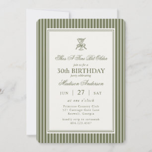 Invitation Tini Bit Older Martini Olive Stripé Anniversaire