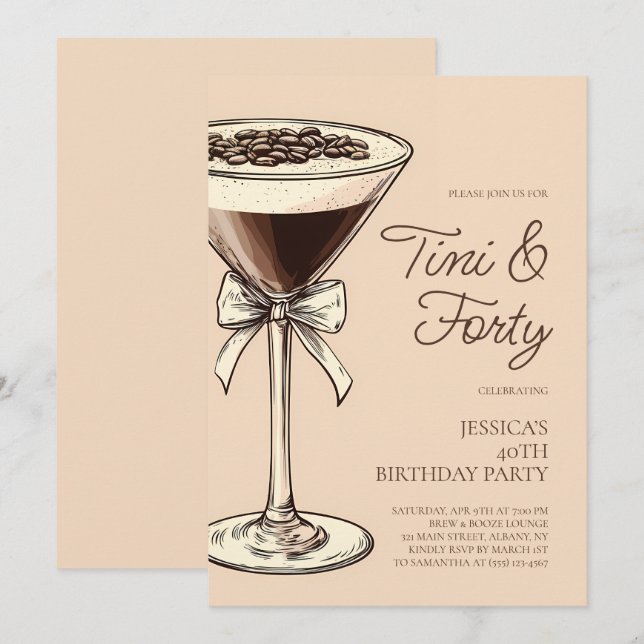 Invitation Tini et Quarante Script Martini Fête d'anniversair (Devant / Derrière)