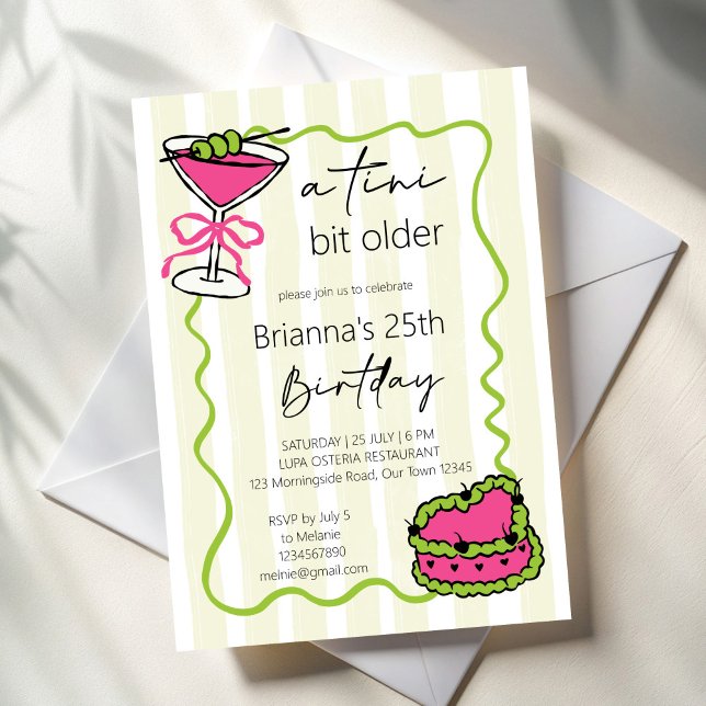 Invitation Tini morceau plus vieux à la main rétro fête d'ann (a Tini bit older handrawn wavy border whimsical retro birthday party invitation cards template)